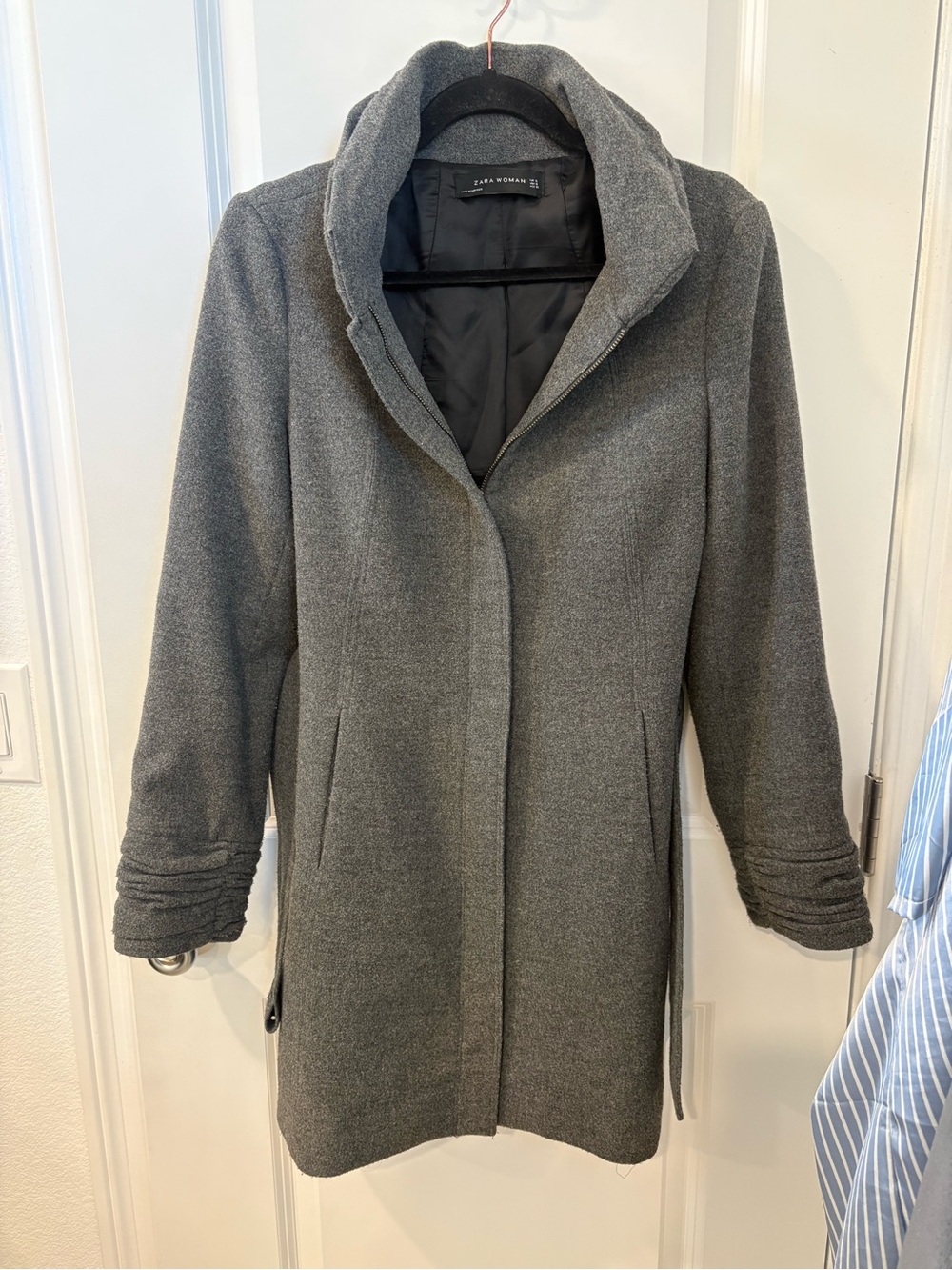 Zara Charcoal Gray Tailored Wool-Blend Trench Coat